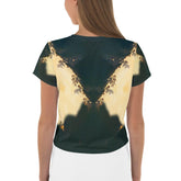 Close-up of NS-811 all-over print on crop tee fabric